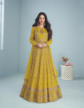 Lovely Gown of Real Georgette in Yellow Colour